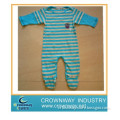 Stripe Applique Logo Baby Romper with Half Stripe Long Sleeve with Hood (CW-BABY-96)